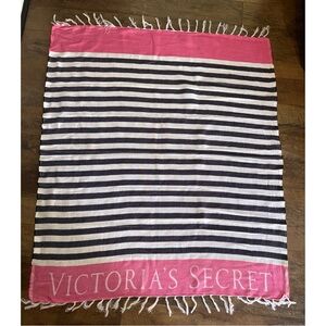 PINK Victoria's Secret Pink and Black Striped Blanket beach towel